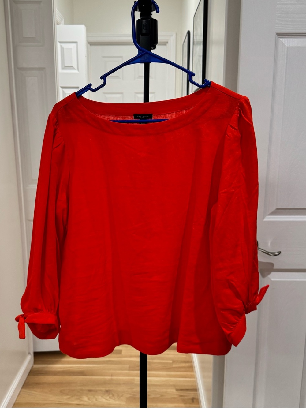 Ann Taylor Factory Red Boatneck Three-Quarter Sleeve Blouse